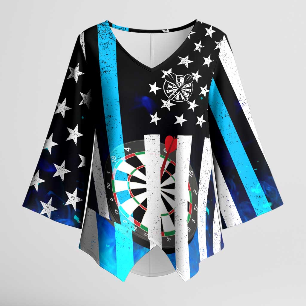 Personalized Blue Flame American Flag Dart Kimono Sleeve Blouse Patriotic Dartboard Design - Wonder Print Shop