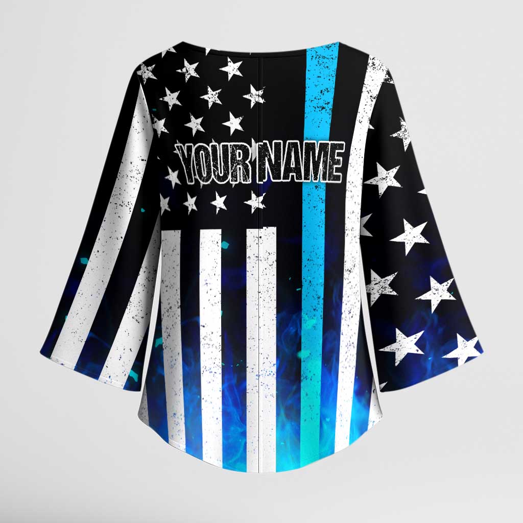 Personalized Blue Flame American Flag Dart Kimono Sleeve Blouse Patriotic Dartboard Design - Wonder Print Shop