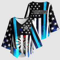Personalized Blue Flame American Flag Dart Kimono Sleeve Blouse Patriotic Dartboard Design - Wonder Print Shop