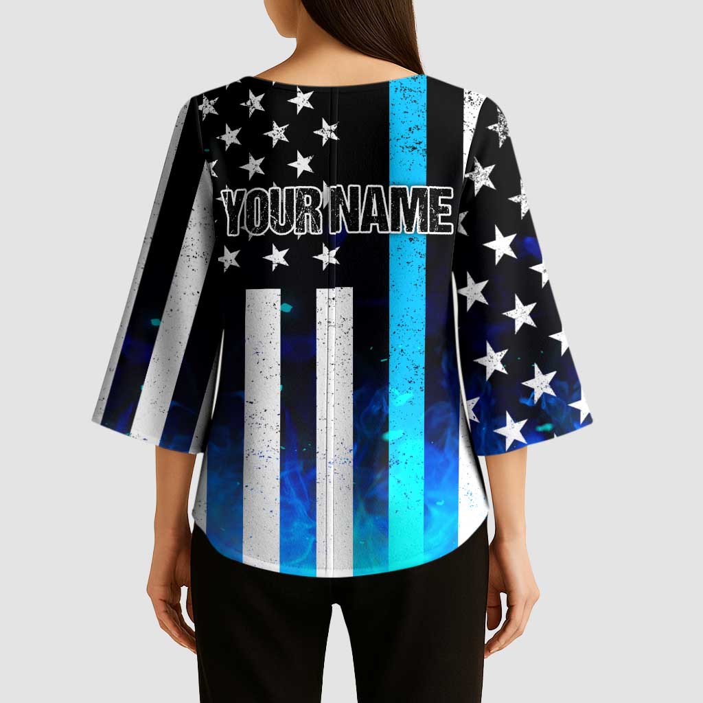 Personalized Blue Flame American Flag Dart Kimono Sleeve Blouse Patriotic Dartboard Design - Wonder Print Shop