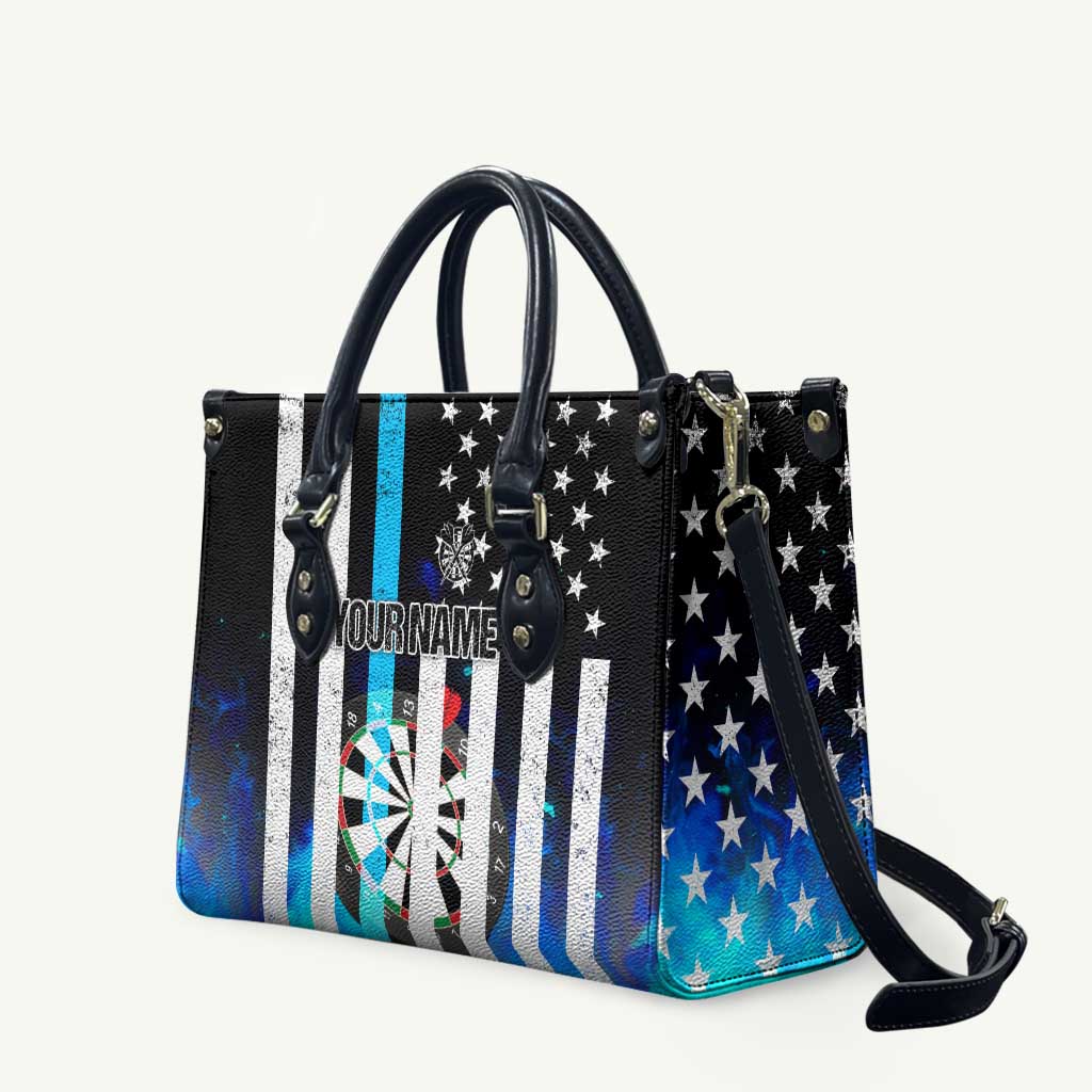 Personalized Blue Flame American Flag Dart Leather Bag Patriotic Dartboard Design - Wonder Print Shop