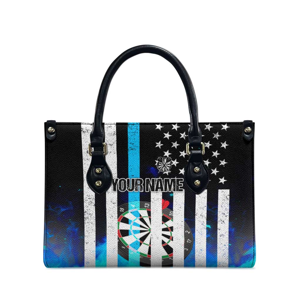 Personalized Blue Flame American Flag Dart Leather Bag Patriotic Dartboard Design - Wonder Print Shop