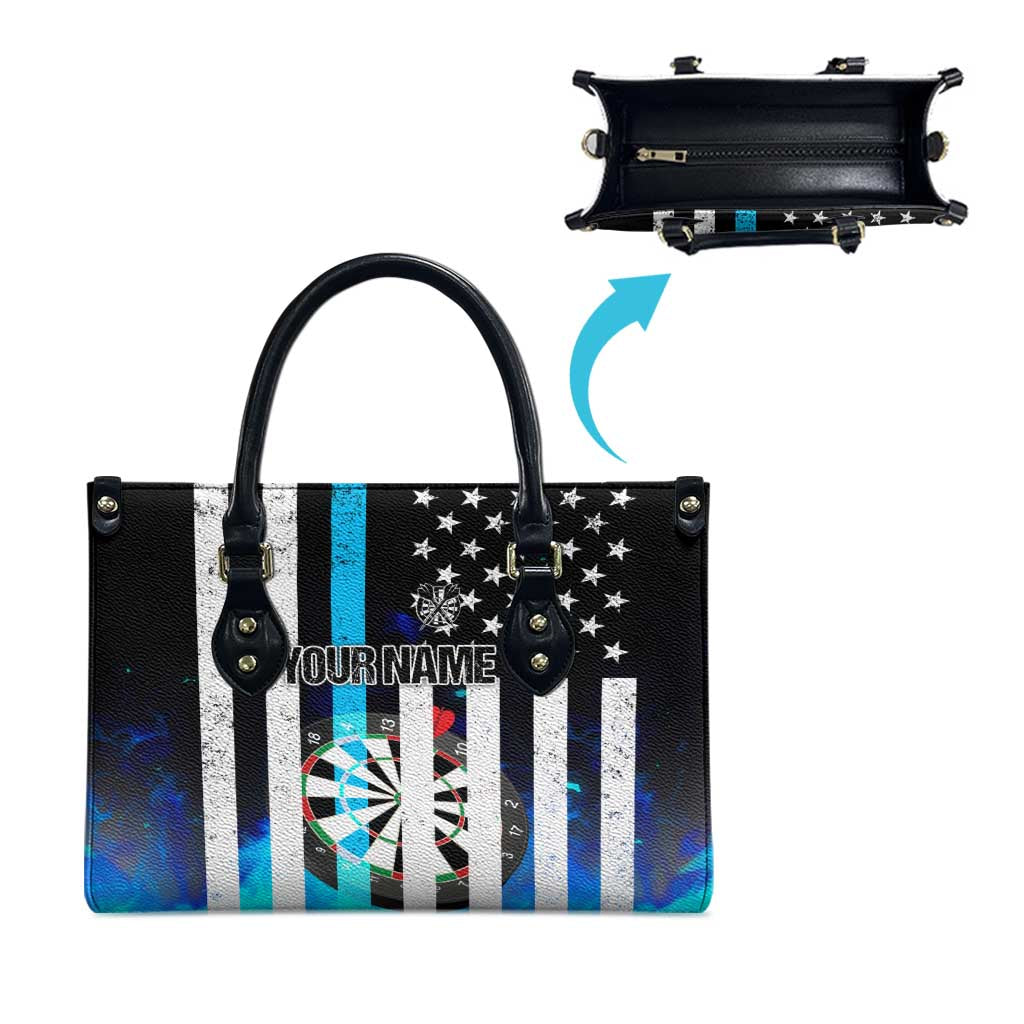Personalized Blue Flame American Flag Dart Leather Bag Patriotic Dartboard Design - Wonder Print Shop