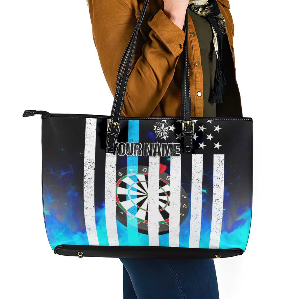 Personalized Blue Flame American Flag Dart Leather Tote Bag Patriotic Dartboard Design - Wonder Print Shop