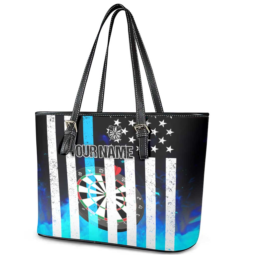 Personalized Blue Flame American Flag Dart Leather Tote Bag Patriotic Dartboard Design - Wonder Print Shop