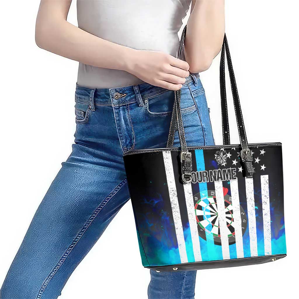 Personalized Blue Flame American Flag Dart Leather Tote Bag Patriotic Dartboard Design - Wonder Print Shop