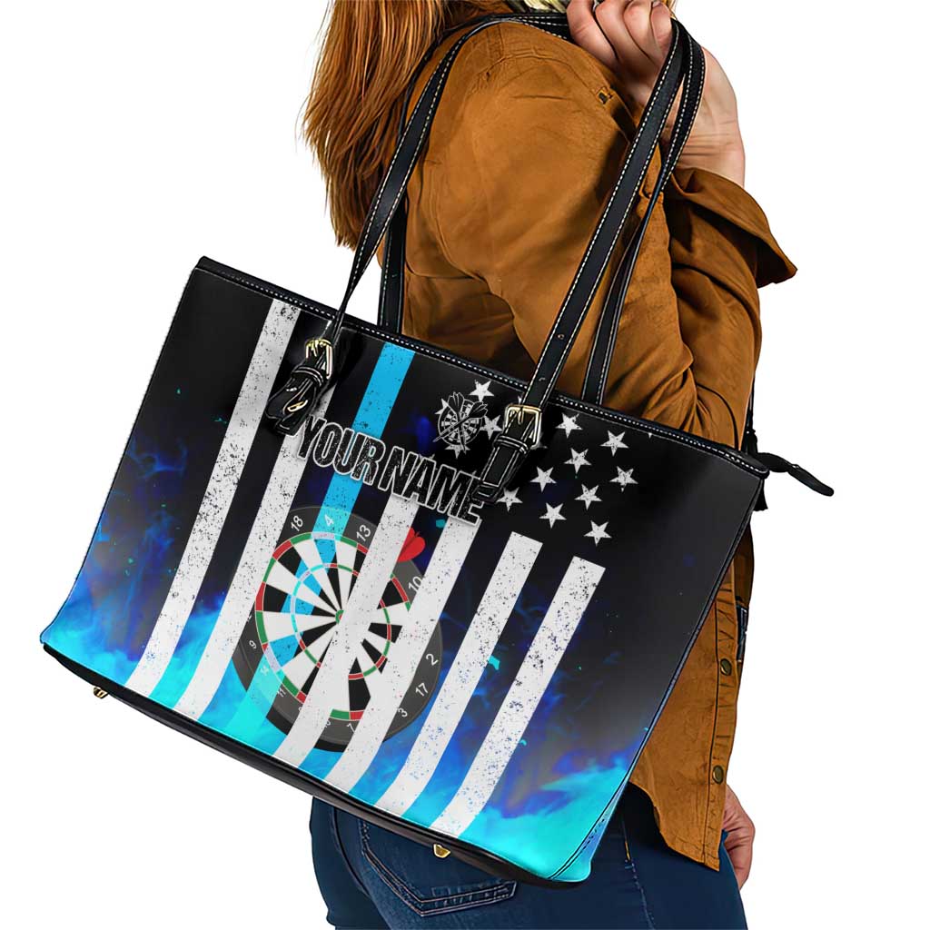 Personalized Blue Flame American Flag Dart Leather Tote Bag Patriotic Dartboard Design - Wonder Print Shop