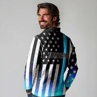 Personalized Blue Flame American Flag Dart Long Sleeve Polo Shirt Patriotic Dartboard Design - Wonder Print Shop