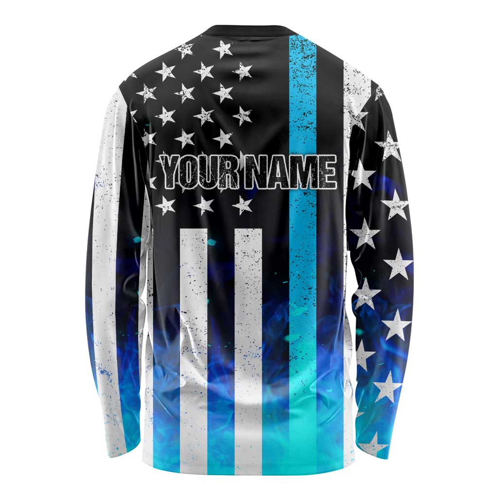 Personalized Blue Flame American Flag Dart Long Sleeve Shirt Patriotic Dartboard Design - Wonder Print Shop