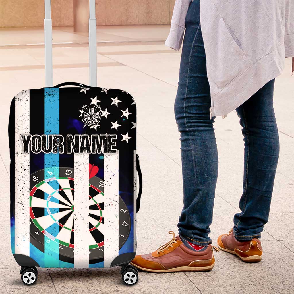 Personalized Blue Flame American Flag Dart Luggage Cover Patriotic Dartboard Design - Wonder Print Shop