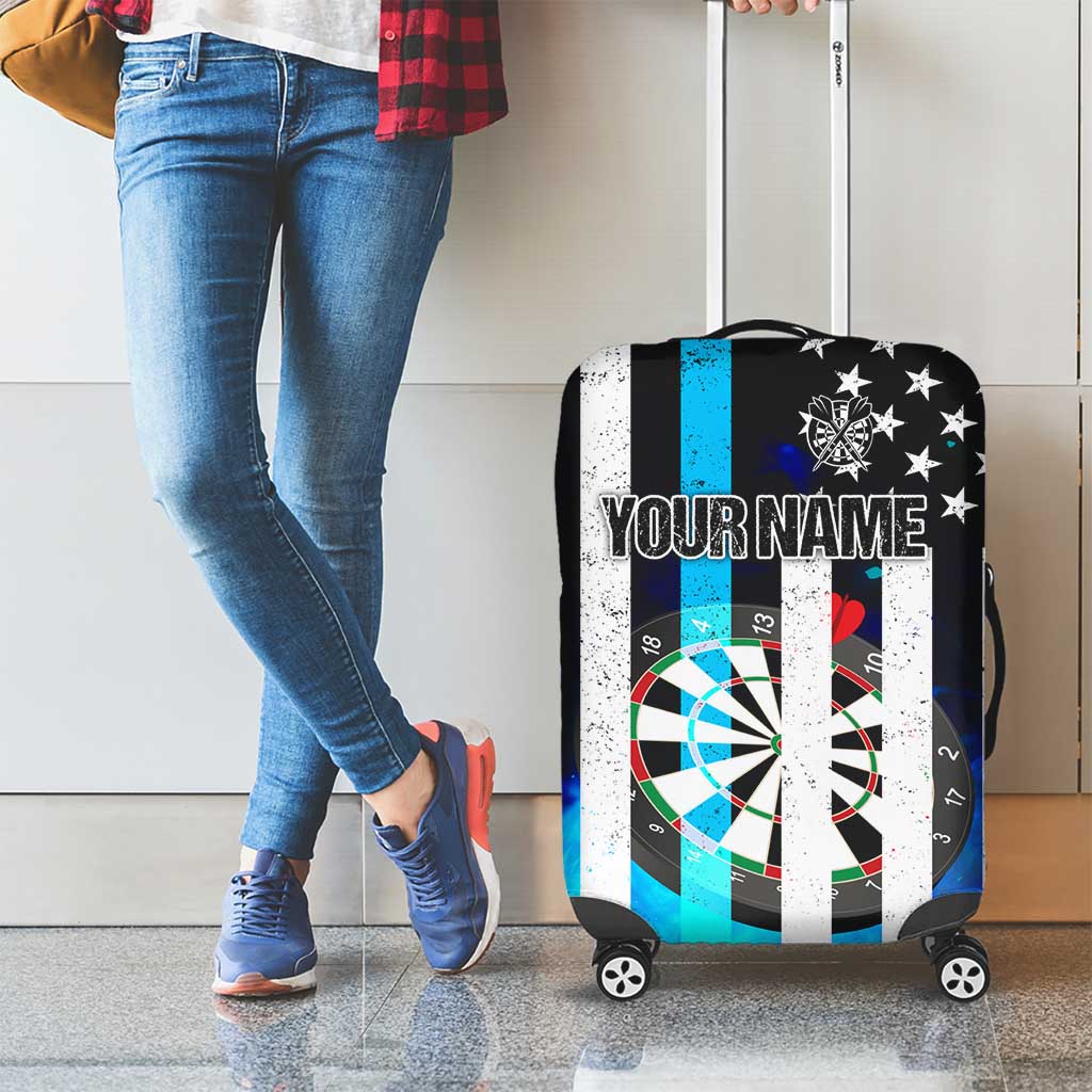 Personalized Blue Flame American Flag Dart Luggage Cover Patriotic Dartboard Design - Wonder Print Shop