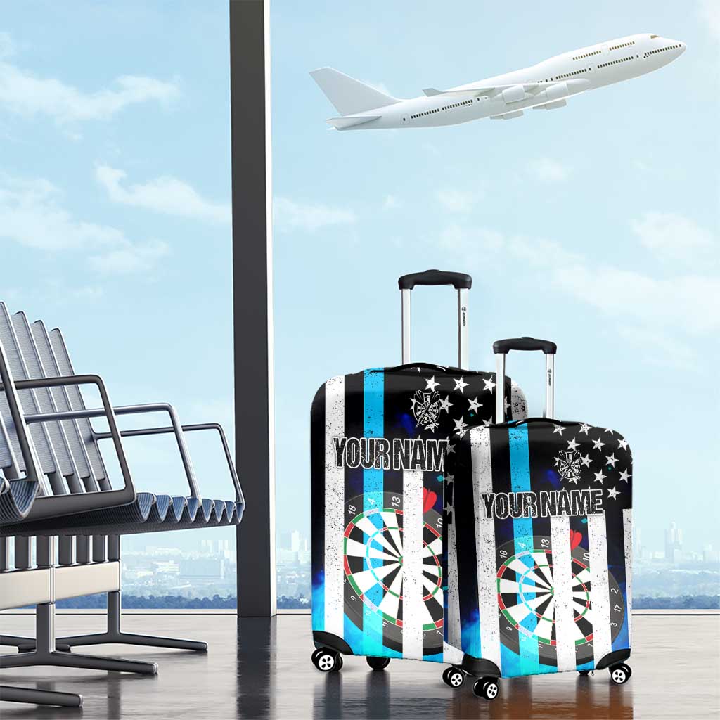 Personalized Blue Flame American Flag Dart Luggage Cover Patriotic Dartboard Design - Wonder Print Shop