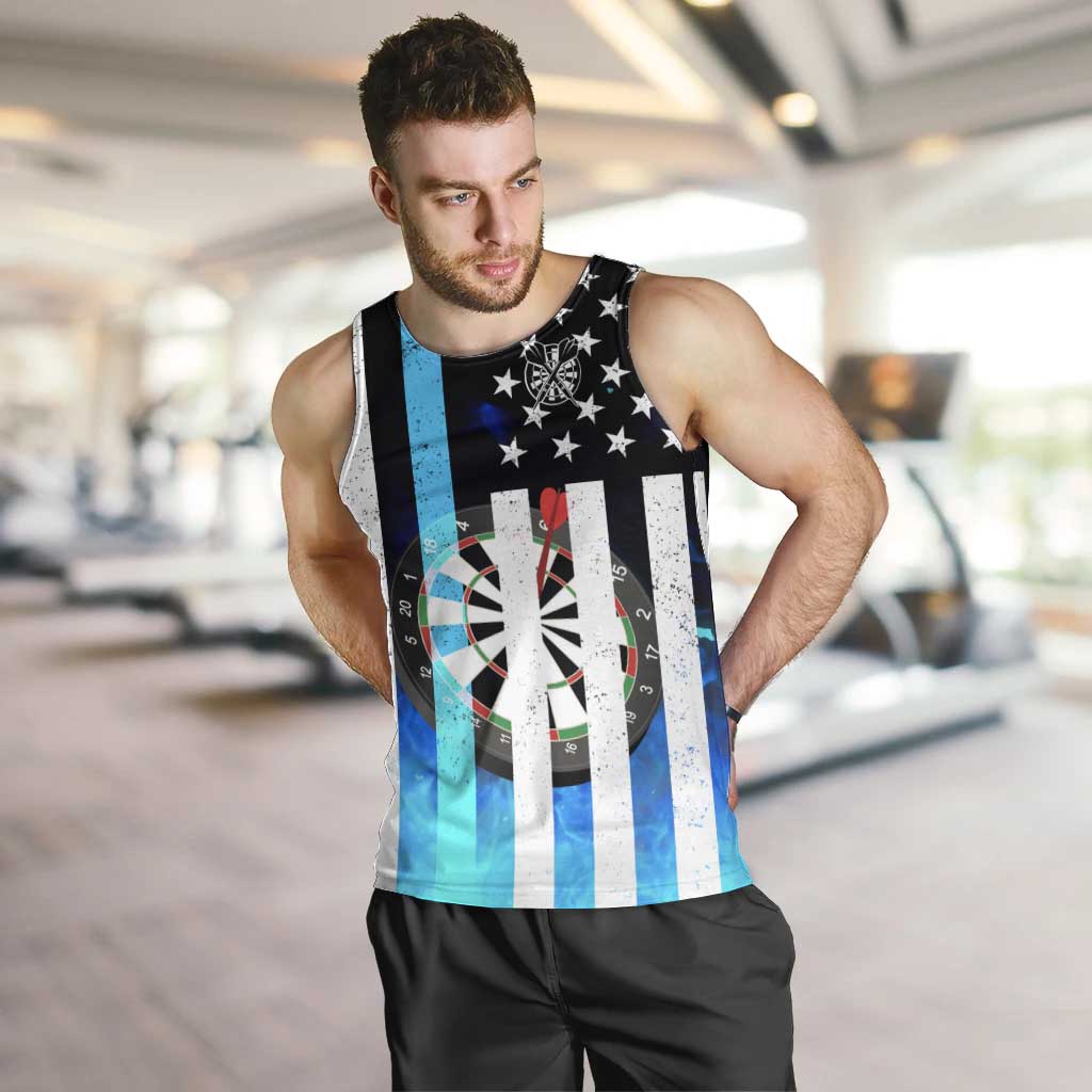 Personalized Blue Flame American Flag Dart Men Tank Top Patriotic Dartboard Design - Wonder Print Shop