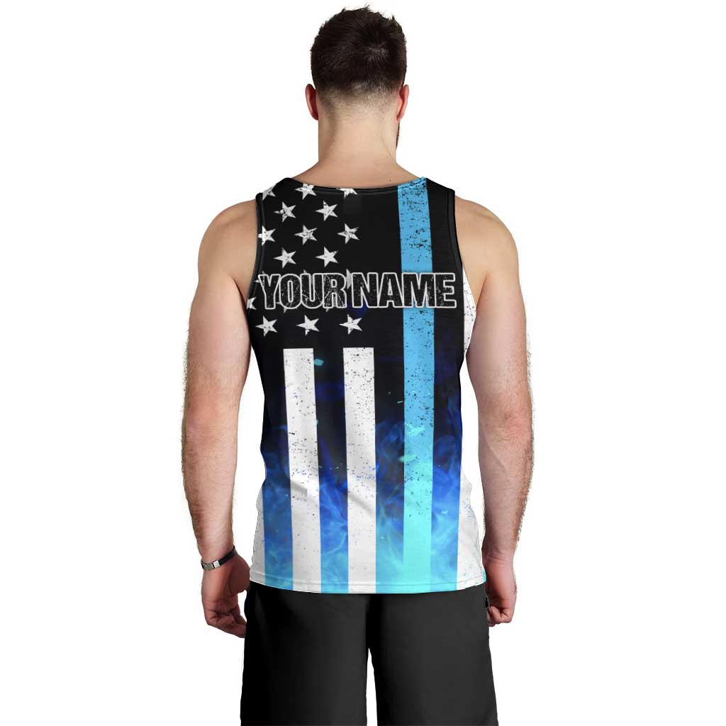 Personalized Blue Flame American Flag Dart Men Tank Top Patriotic Dartboard Design - Wonder Print Shop