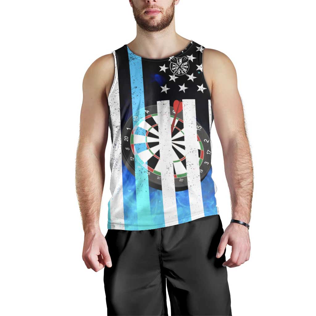 Personalized Blue Flame American Flag Dart Men Tank Top Patriotic Dartboard Design - Wonder Print Shop