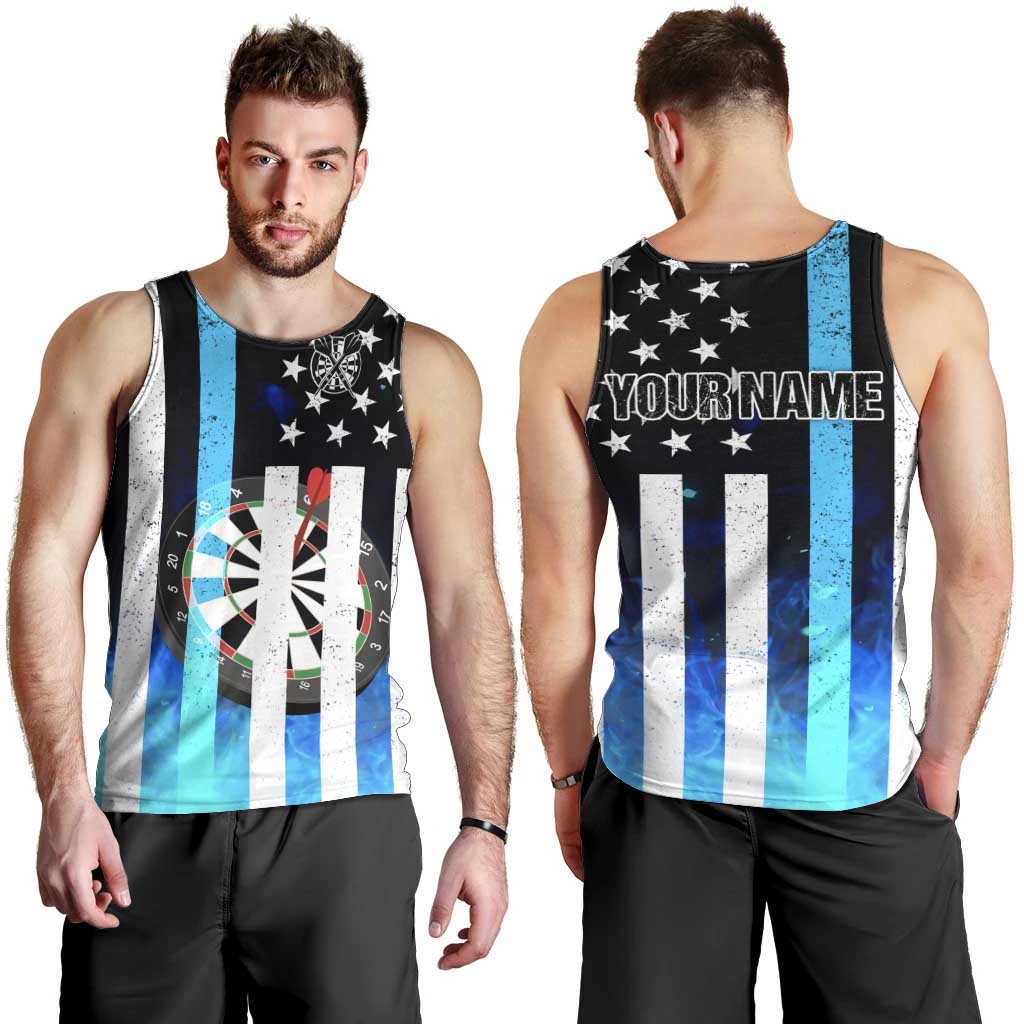 Personalized Blue Flame American Flag Dart Men Tank Top Patriotic Dartboard Design - Wonder Print Shop