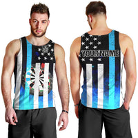 Personalized Blue Flame American Flag Dart Men Tank Top Patriotic Dartboard Design - Wonder Print Shop