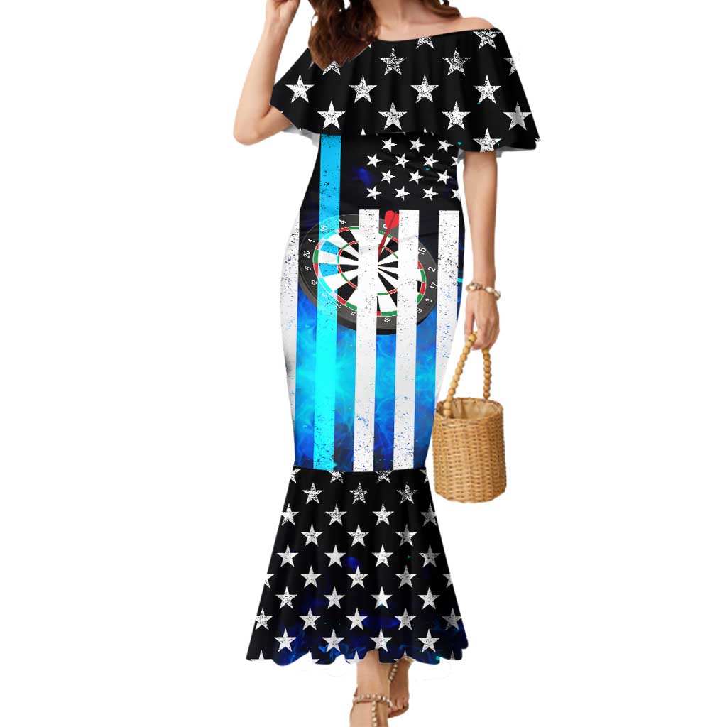 Personalized Blue Flame American Flag Dart Mermaid Dress Patriotic Dartboard Design - Wonder Print Shop