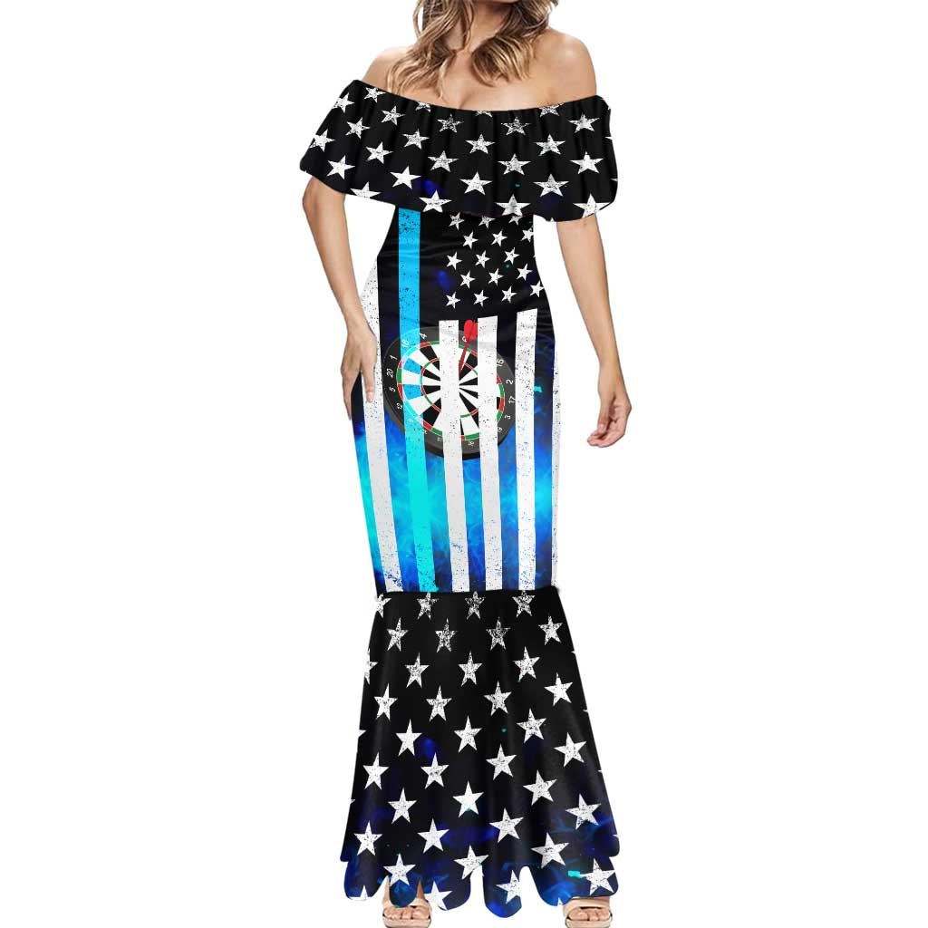 Personalized Blue Flame American Flag Dart Mermaid Dress Patriotic Dartboard Design - Wonder Print Shop