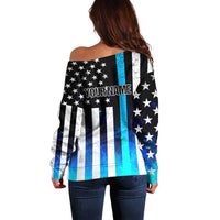 Personalized Blue Flame American Flag Dart Off Shoulder Sweater Patriotic Dartboard Design - Wonder Print Shop