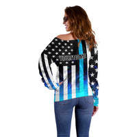 Personalized Blue Flame American Flag Dart Off Shoulder Sweater Patriotic Dartboard Design - Wonder Print Shop