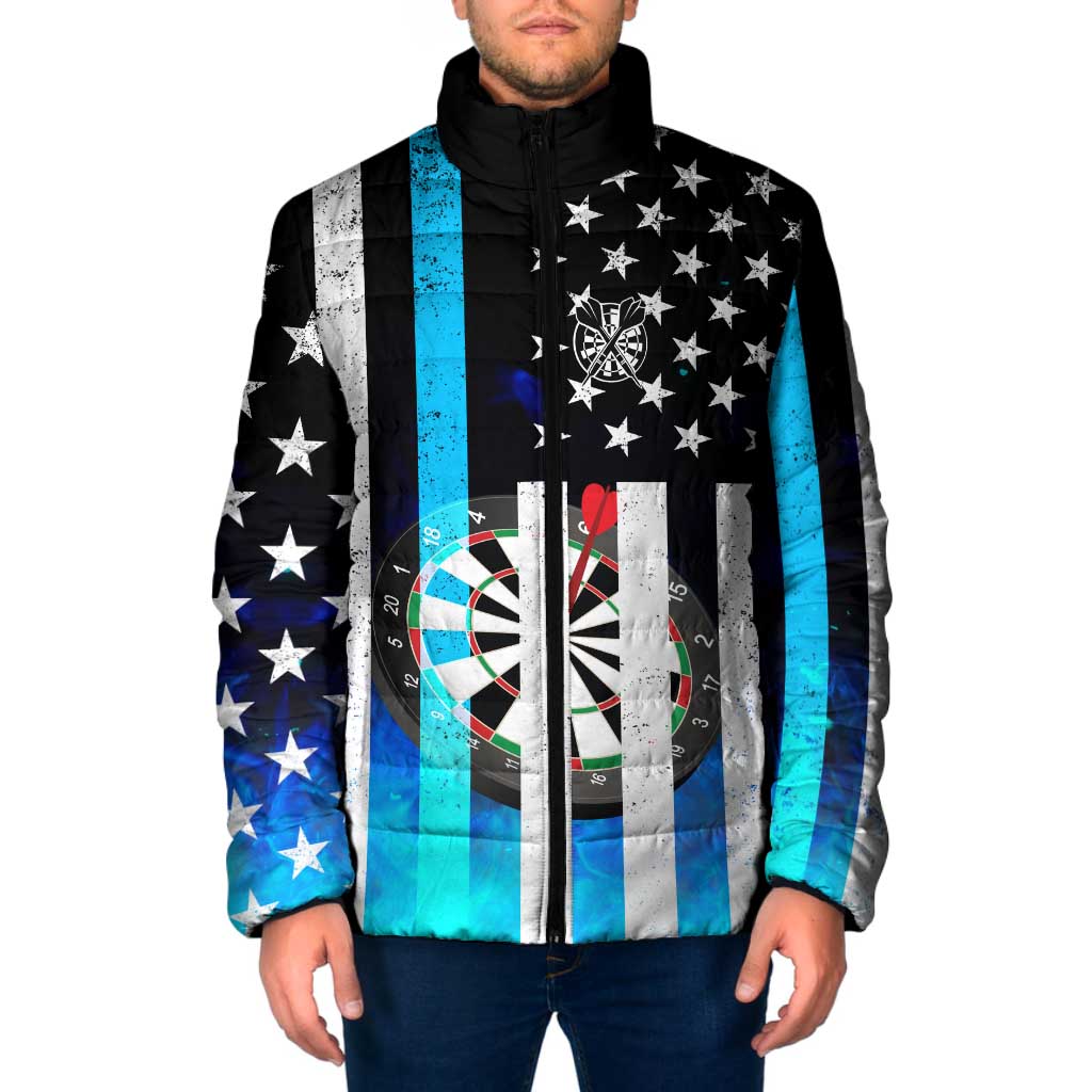 Personalized Blue Flame American Flag Dart Padded Jacket Patriotic Dartboard Design - Wonder Print Shop