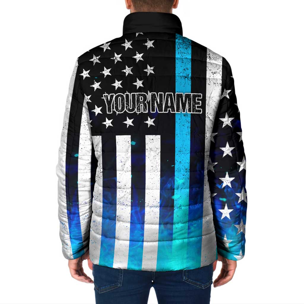 Personalized Blue Flame American Flag Dart Padded Jacket Patriotic Dartboard Design - Wonder Print Shop