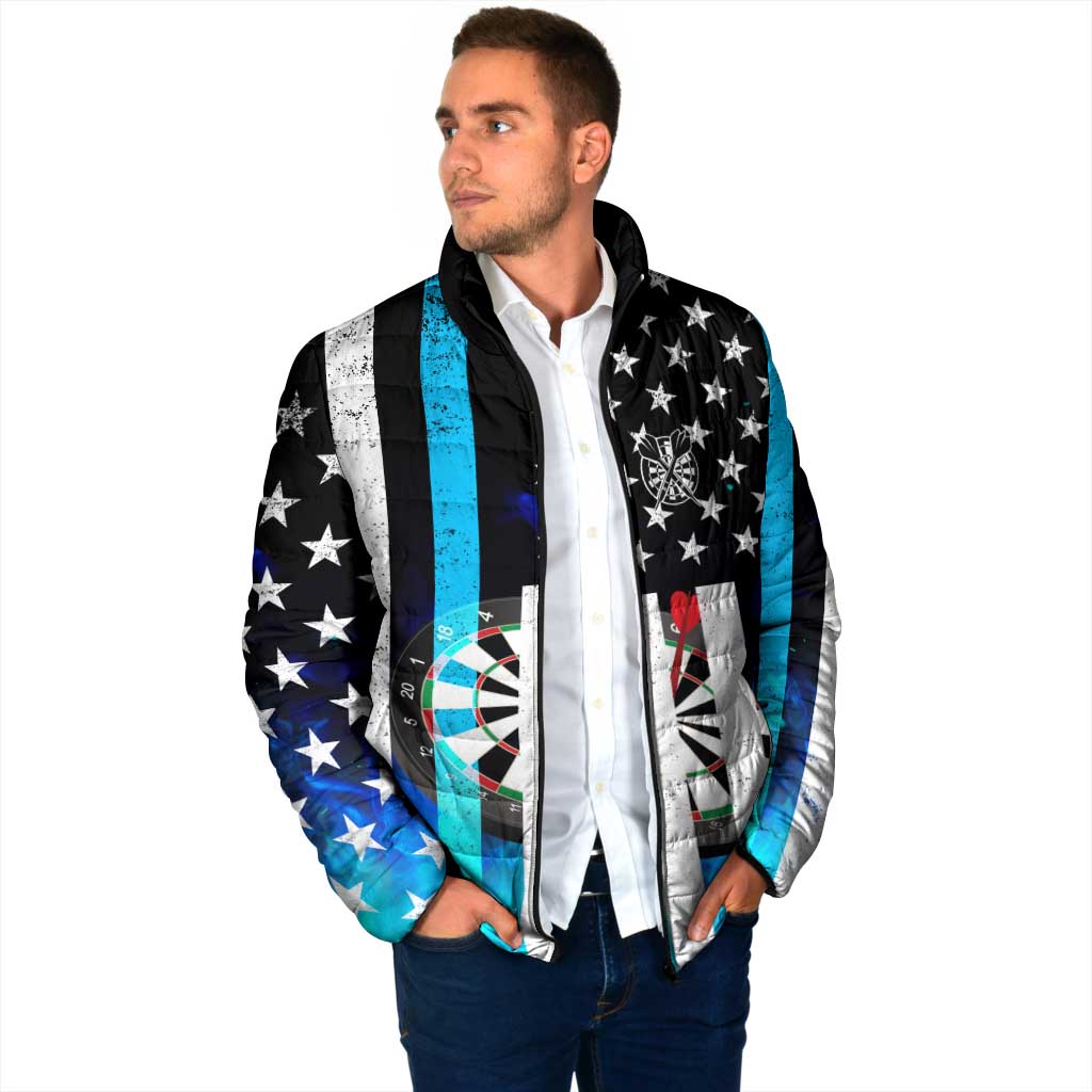 Personalized Blue Flame American Flag Dart Padded Jacket Patriotic Dartboard Design - Wonder Print Shop