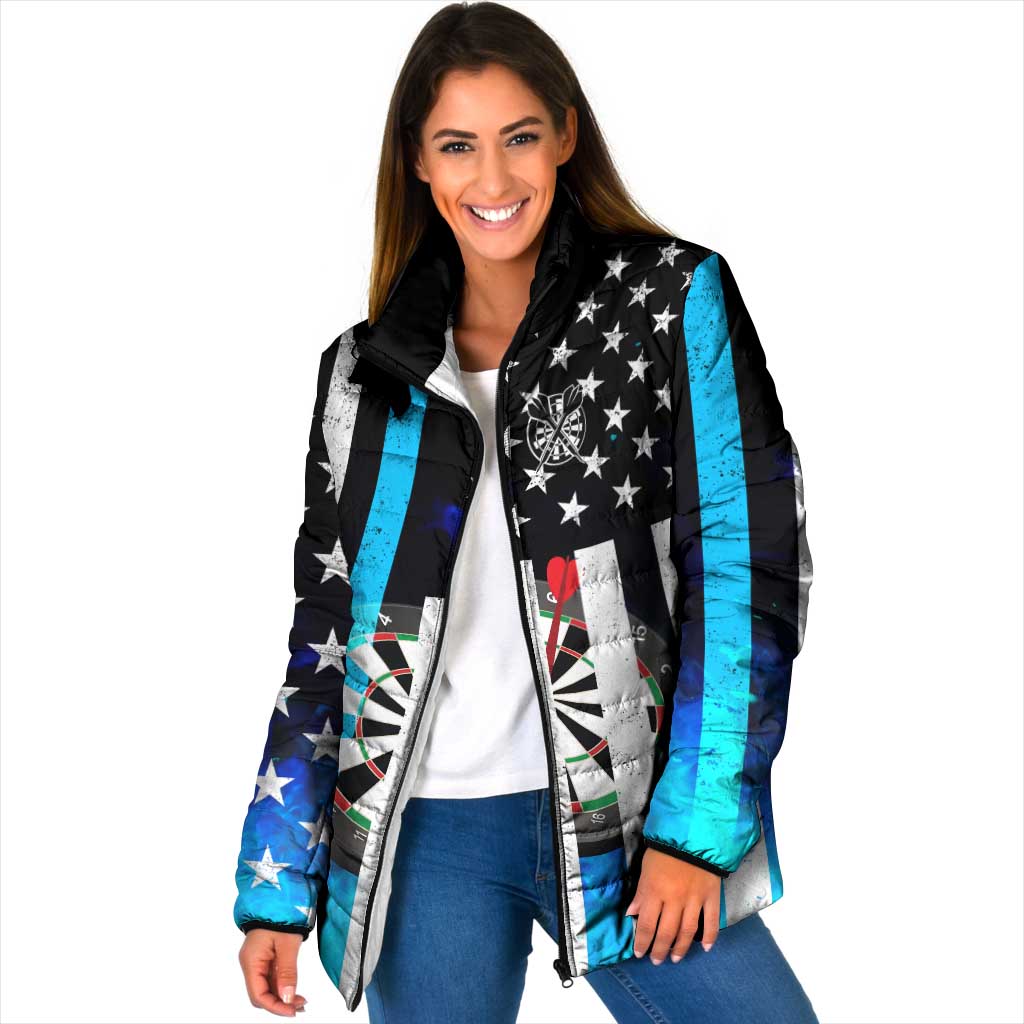 Personalized Blue Flame American Flag Dart Padded Jacket Patriotic Dartboard Design - Wonder Print Shop