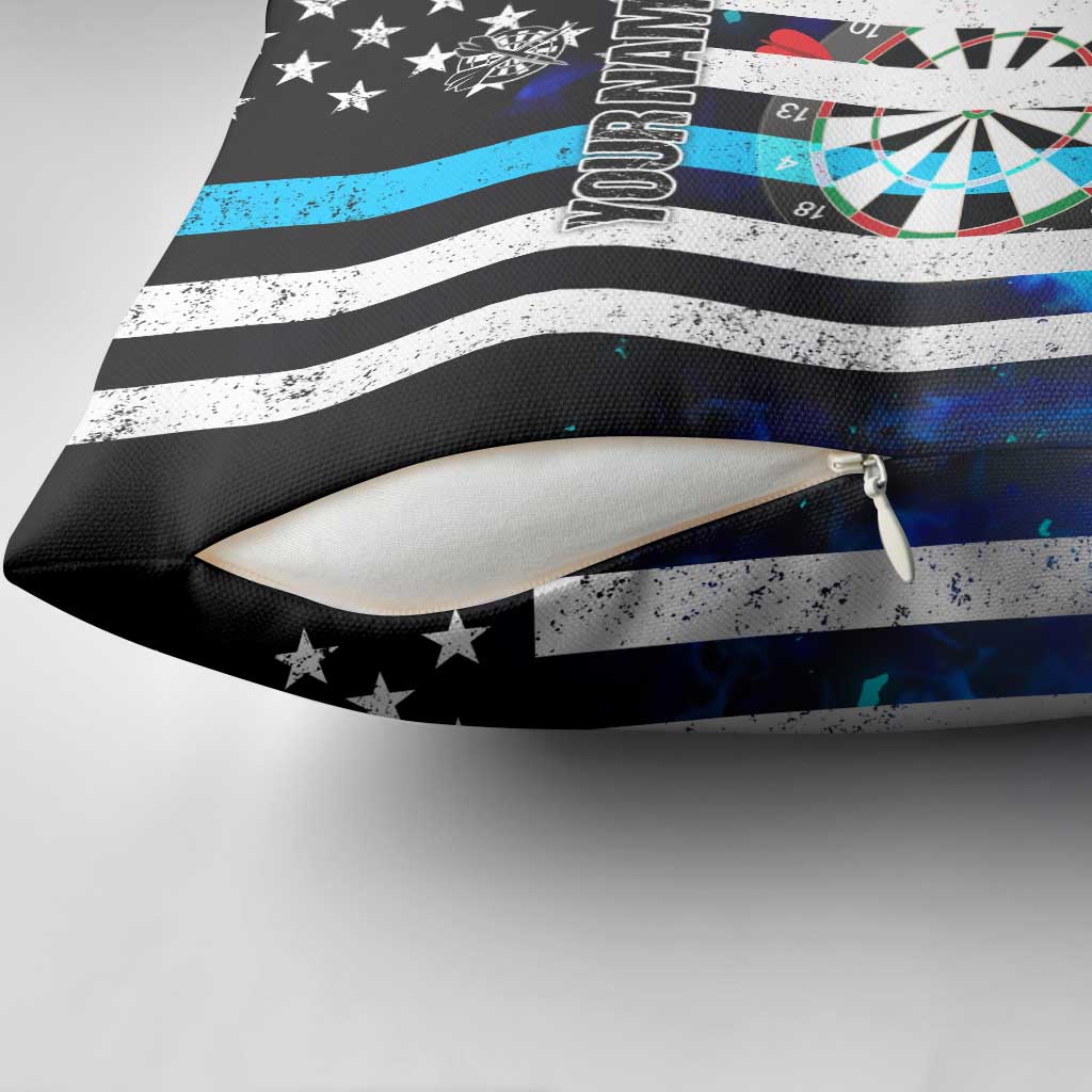 Personalized Blue Flame American Flag Dart Pillow Cover Patriotic Dartboard Design - Wonder Print Shop