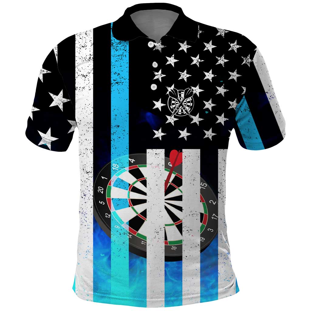 Personalized Blue Flame American Flag Dart Polo Shirt Patriotic Dartboard Design - Wonder Print Shop