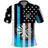 Personalized Blue Flame American Flag Dart Polo Shirt Patriotic Dartboard Design - Wonder Print Shop