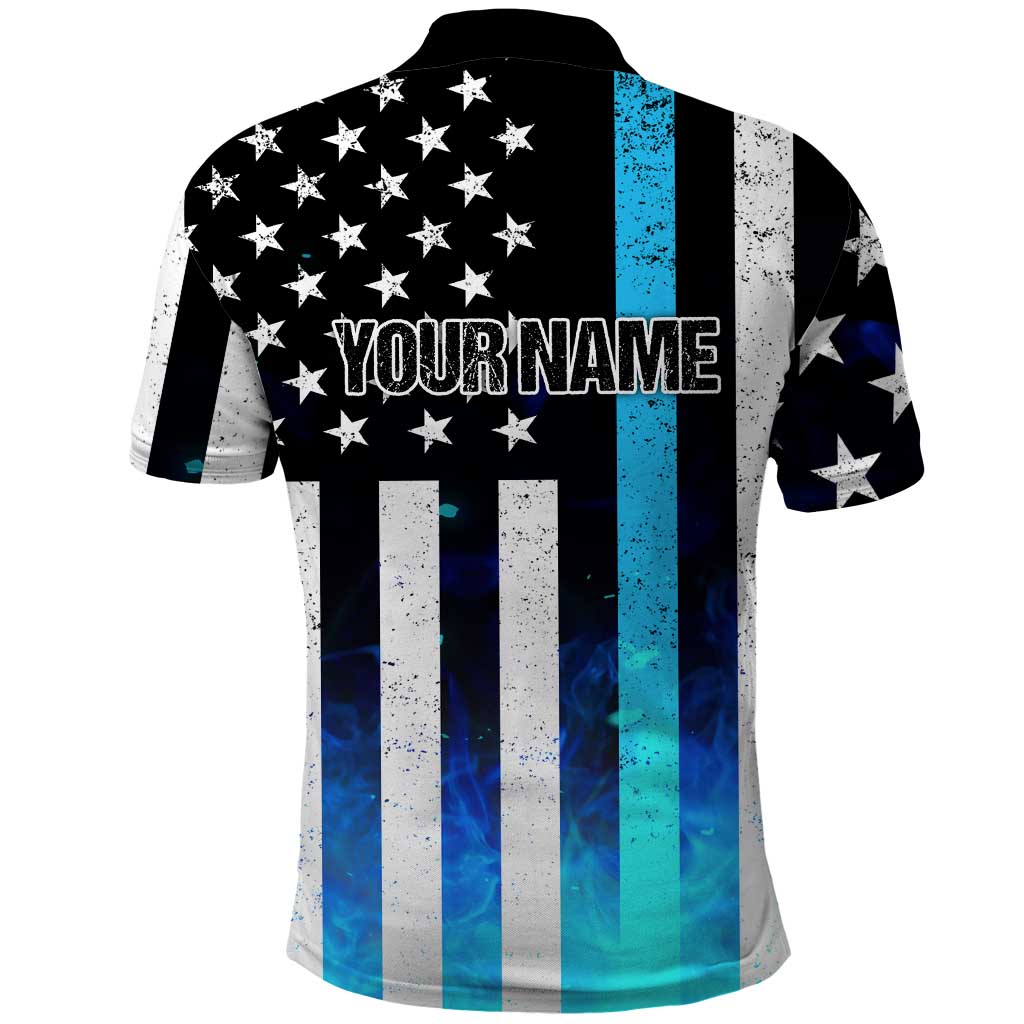 Personalized Blue Flame American Flag Dart Polo Shirt Patriotic Dartboard Design - Wonder Print Shop