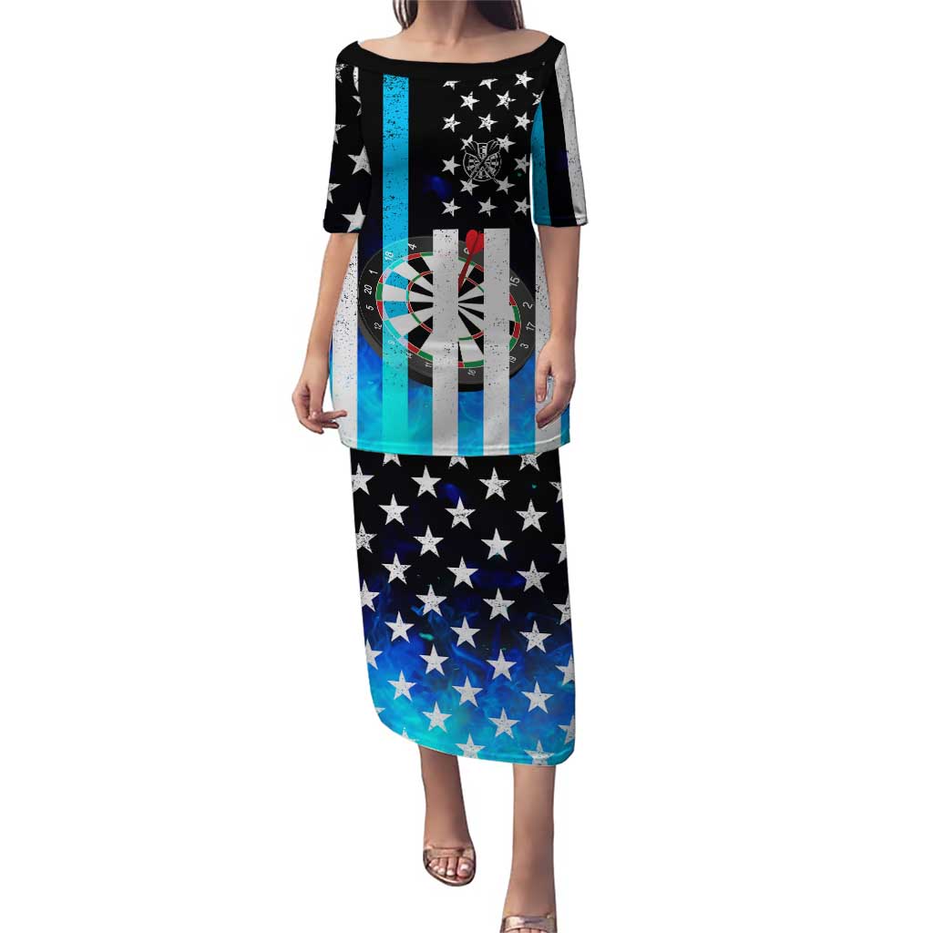 Personalized Blue Flame American Flag Dart Puletasi Patriotic Dartboard Design - Wonder Print Shop