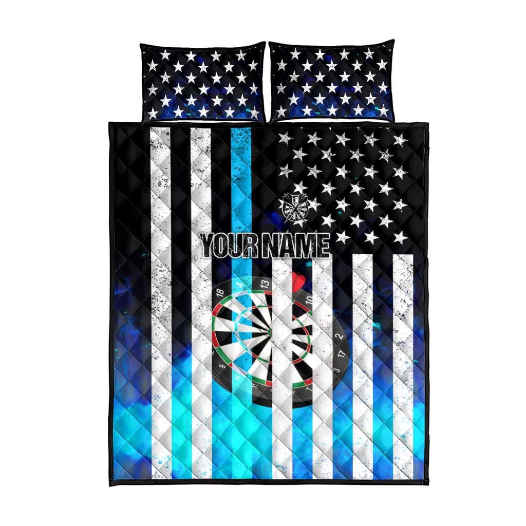 Personalized Blue Flame American Flag Dart Quilt Bed Set Patriotic Dartboard Design - Wonder Print Shop