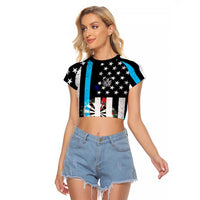 Personalized Blue Flame American Flag Dart Raglan Cropped T Shirt Patriotic Dartboard Design - Wonder Print Shop