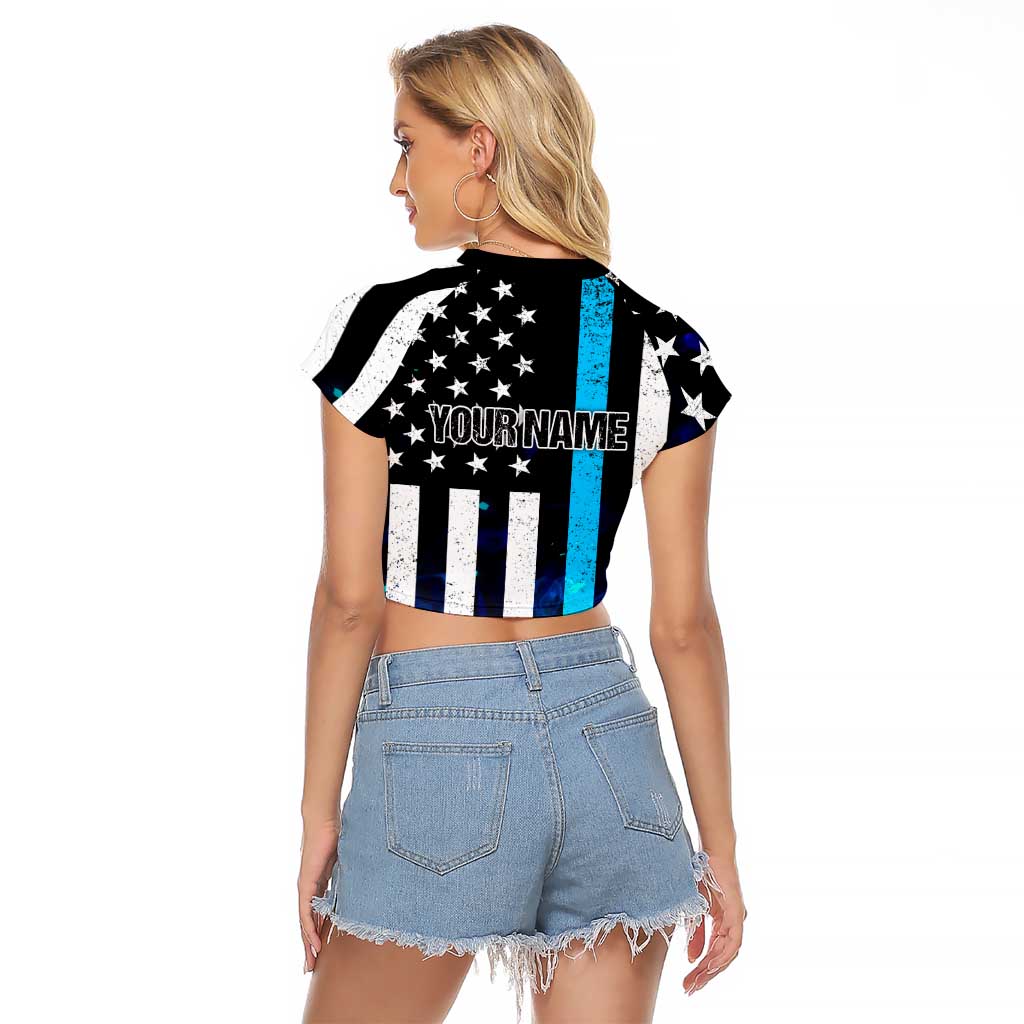 Personalized Blue Flame American Flag Dart Raglan Cropped T Shirt Patriotic Dartboard Design - Wonder Print Shop