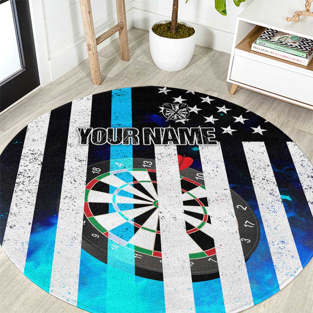 Personalized Blue Flame American Flag Dart Round Carpet Patriotic Dartboard Design - Wonder Print Shop