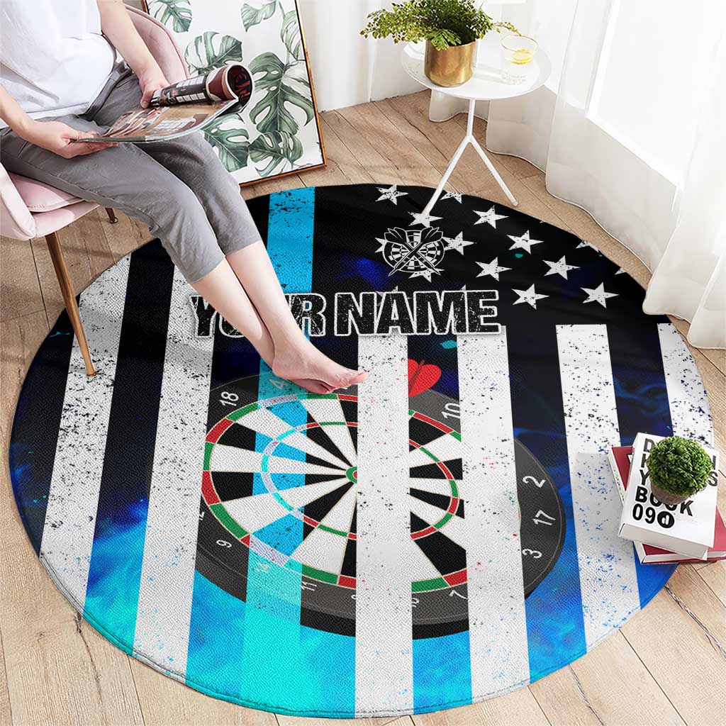 Personalized Blue Flame American Flag Dart Round Carpet Patriotic Dartboard Design - Wonder Print Shop