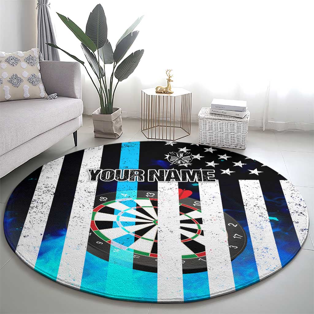 Personalized Blue Flame American Flag Dart Round Carpet Patriotic Dartboard Design - Wonder Print Shop