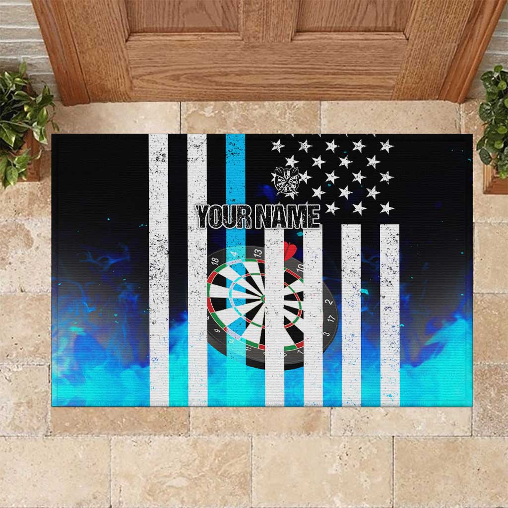 Personalized Blue Flame American Flag Dart Rubber Doormat Patriotic Dartboard Design - Wonder Print Shop