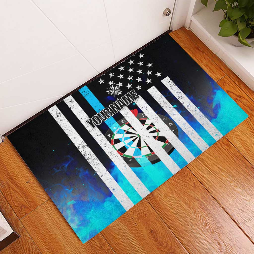 Personalized Blue Flame American Flag Dart Rubber Doormat Patriotic Dartboard Design - Wonder Print Shop