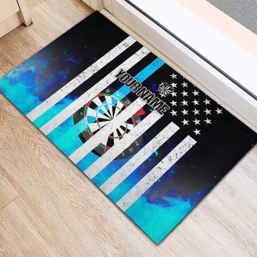 Personalized Blue Flame American Flag Dart Rubber Doormat Patriotic Dartboard Design - Wonder Print Shop