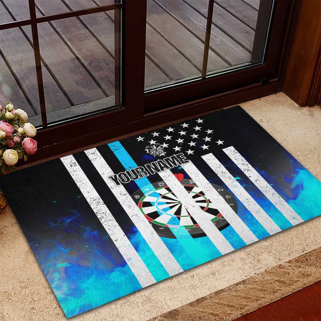Personalized Blue Flame American Flag Dart Rubber Doormat Patriotic Dartboard Design - Wonder Print Shop