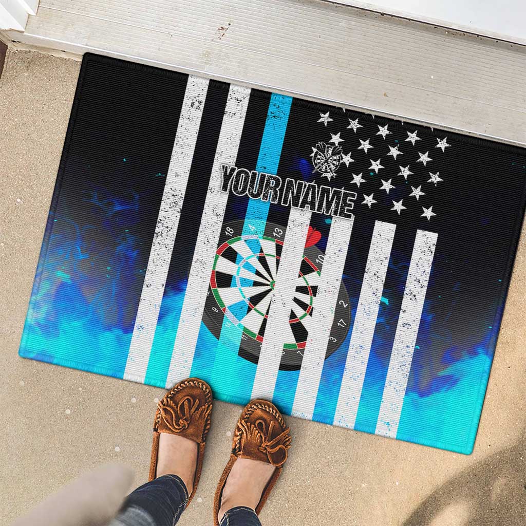 Personalized Blue Flame American Flag Dart Rubber Doormat Patriotic Dartboard Design - Wonder Print Shop