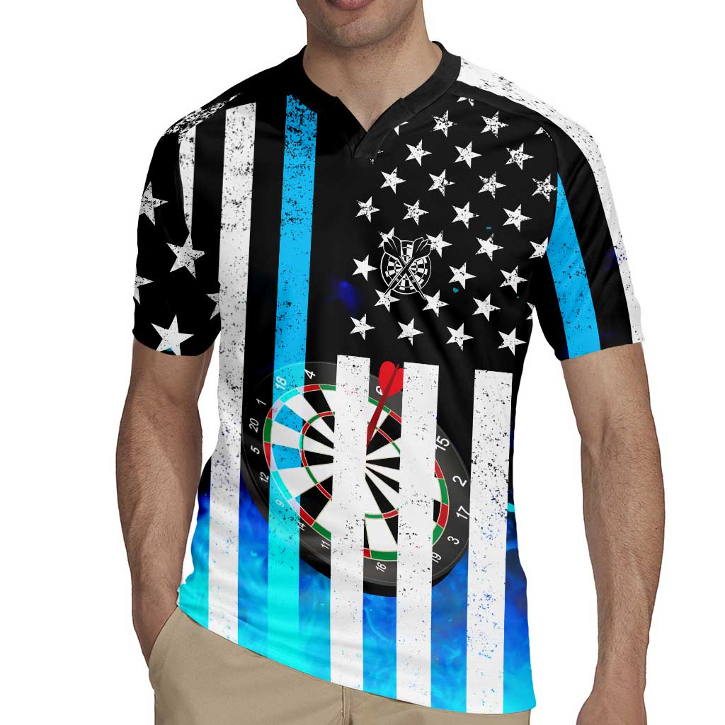 Personalized Blue Flame American Flag Dart Rugby Jersey Patriotic Dartboard Design - Wonder Print Shop