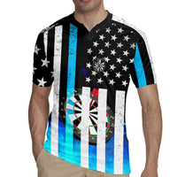 Personalized Blue Flame American Flag Dart Rugby Jersey Patriotic Dartboard Design - Wonder Print Shop