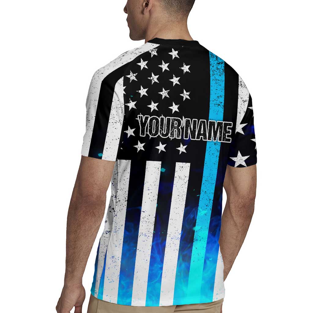Personalized Blue Flame American Flag Dart Rugby Jersey Patriotic Dartboard Design - Wonder Print Shop