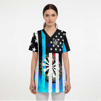 Personalized Blue Flame American Flag Dart Scrub Top Patriotic Dartboard Design - Wonder Print Shop