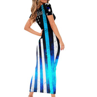 Personalized Blue Flame American Flag Dart Short Sleeve Bodycon Dress Patriotic Dartboard Design - Wonder Print Shop